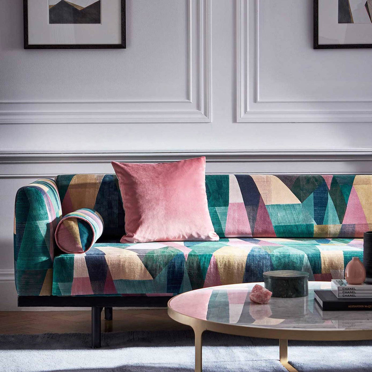 120868 Pythagorum Momentum 11 Ink / Rose Quartz Fabric by Harlequin