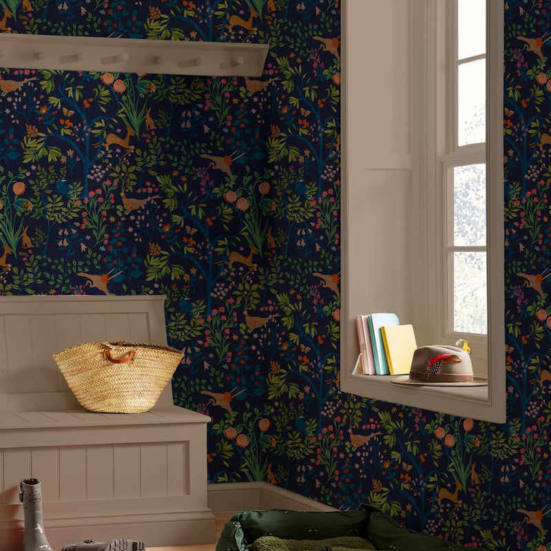 120872 Enchanted Woodland Navy Wallpaper by Joules