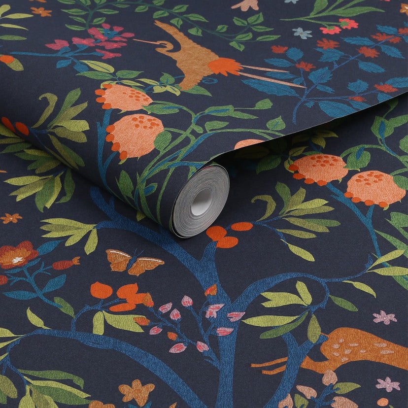 120872 Enchanted Woodland Navy Wallpaper by Joules