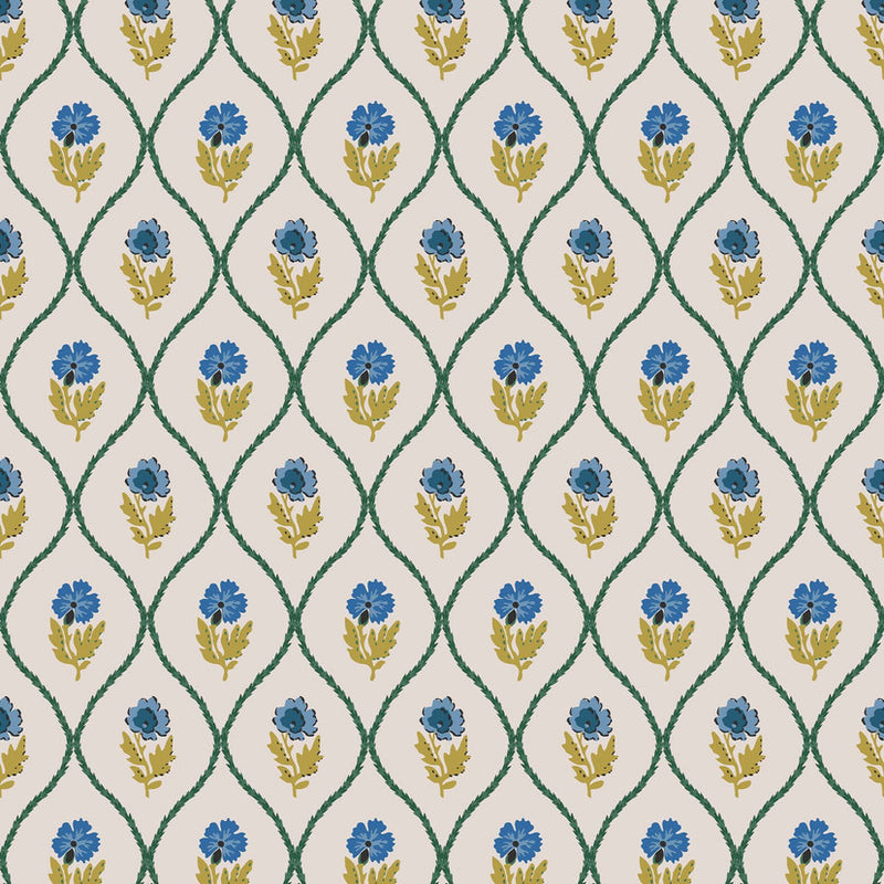 120876 Trellis Floral Creme Gold Wallpaper by Joules
