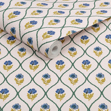 120876 Trellis Floral Creme Gold Wallpaper by Joules