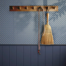 120880 Peacock Geo Blue Creme Wallpaper by Joules