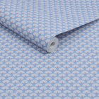 120880 Peacock Geo Blue Creme Wallpaper by Joules