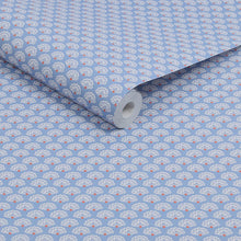 120880 Peacock Geo Blue Creme Wallpaper by Joules