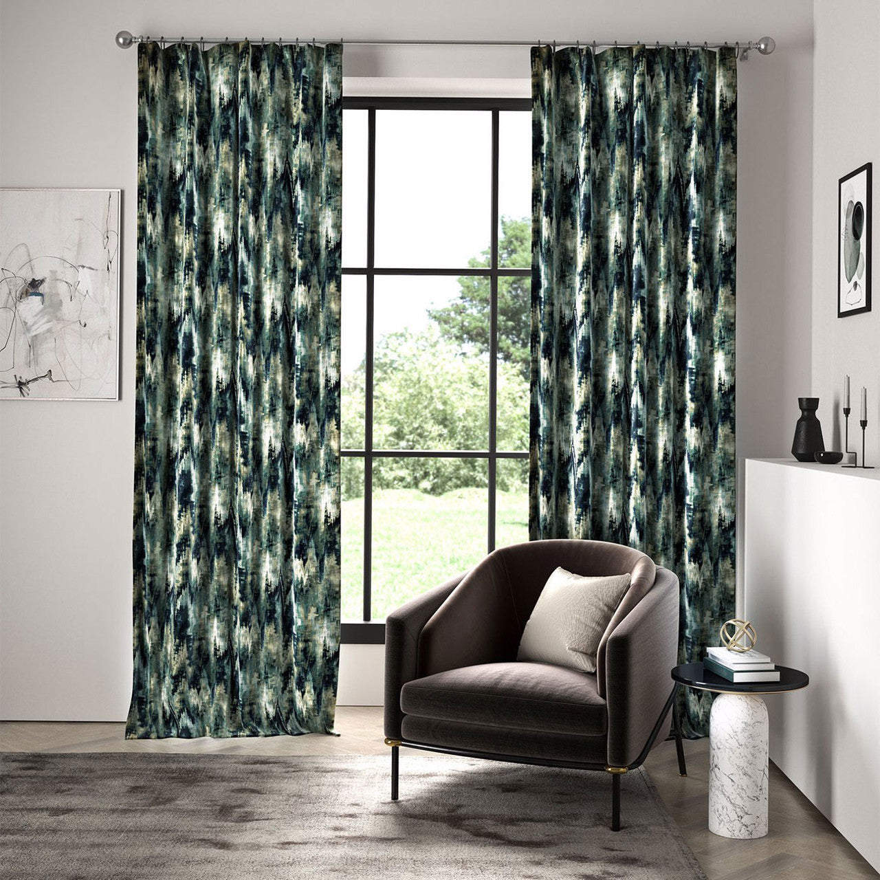 120964 Distortion Momentum 13 Adriatic / Ink / Parchment Fabric by Harlequin