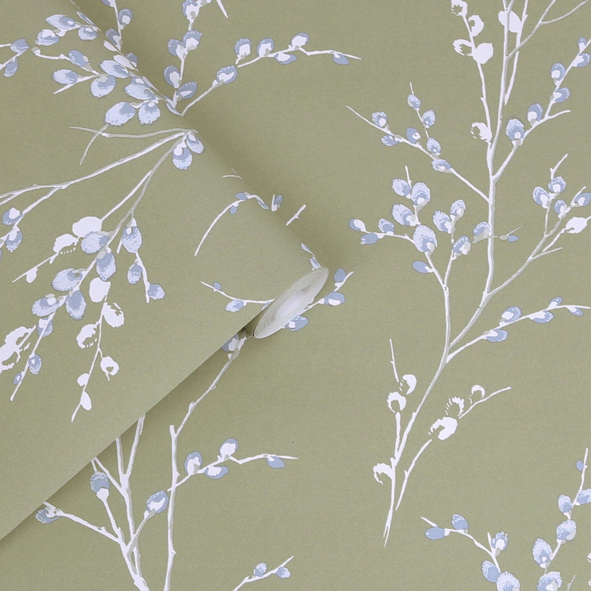 121074 Pussy Willow Moss Green Wallpaper by Laura Ashley