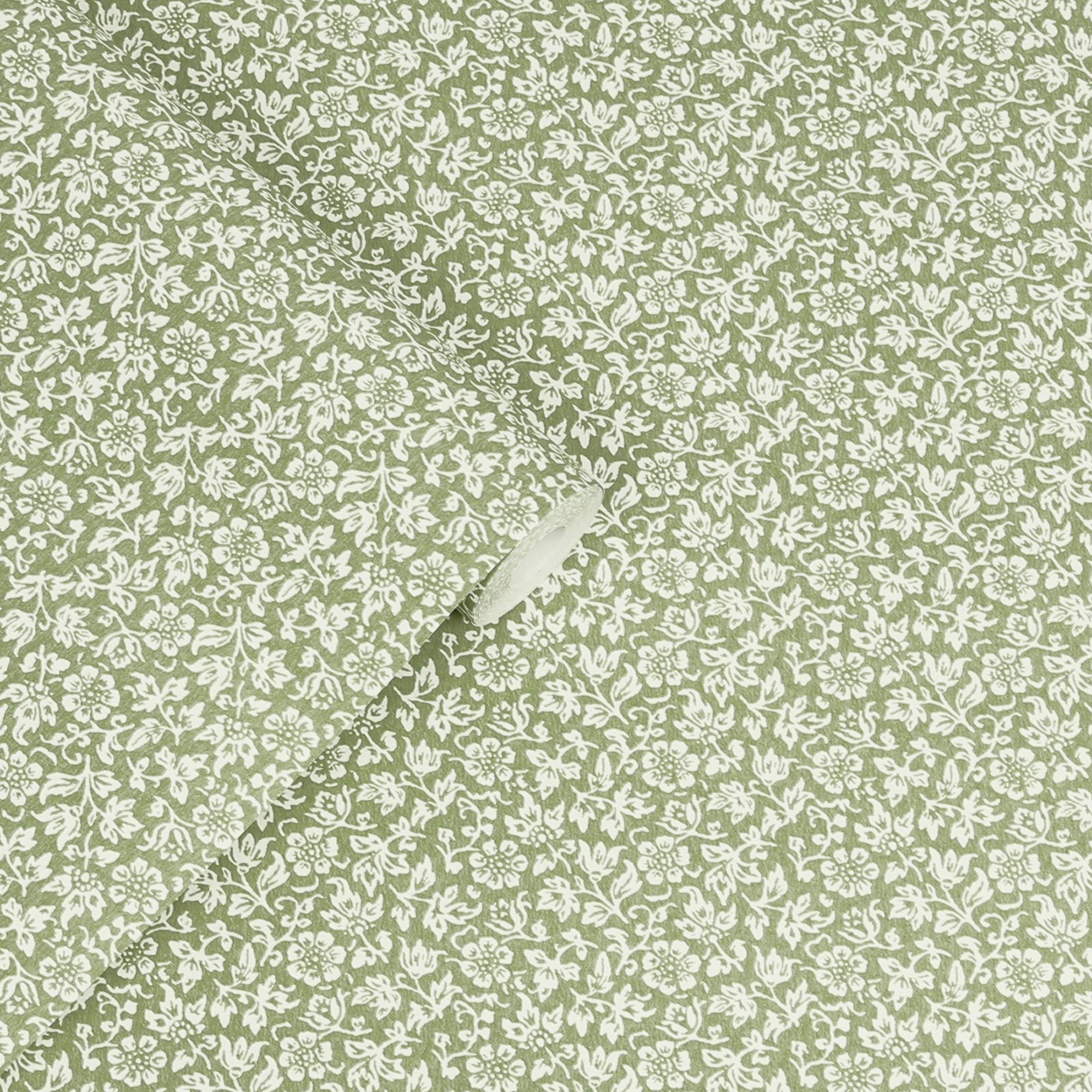 121077 Sweet Alyssum Moss Green Wallpaper by Laura Ashley