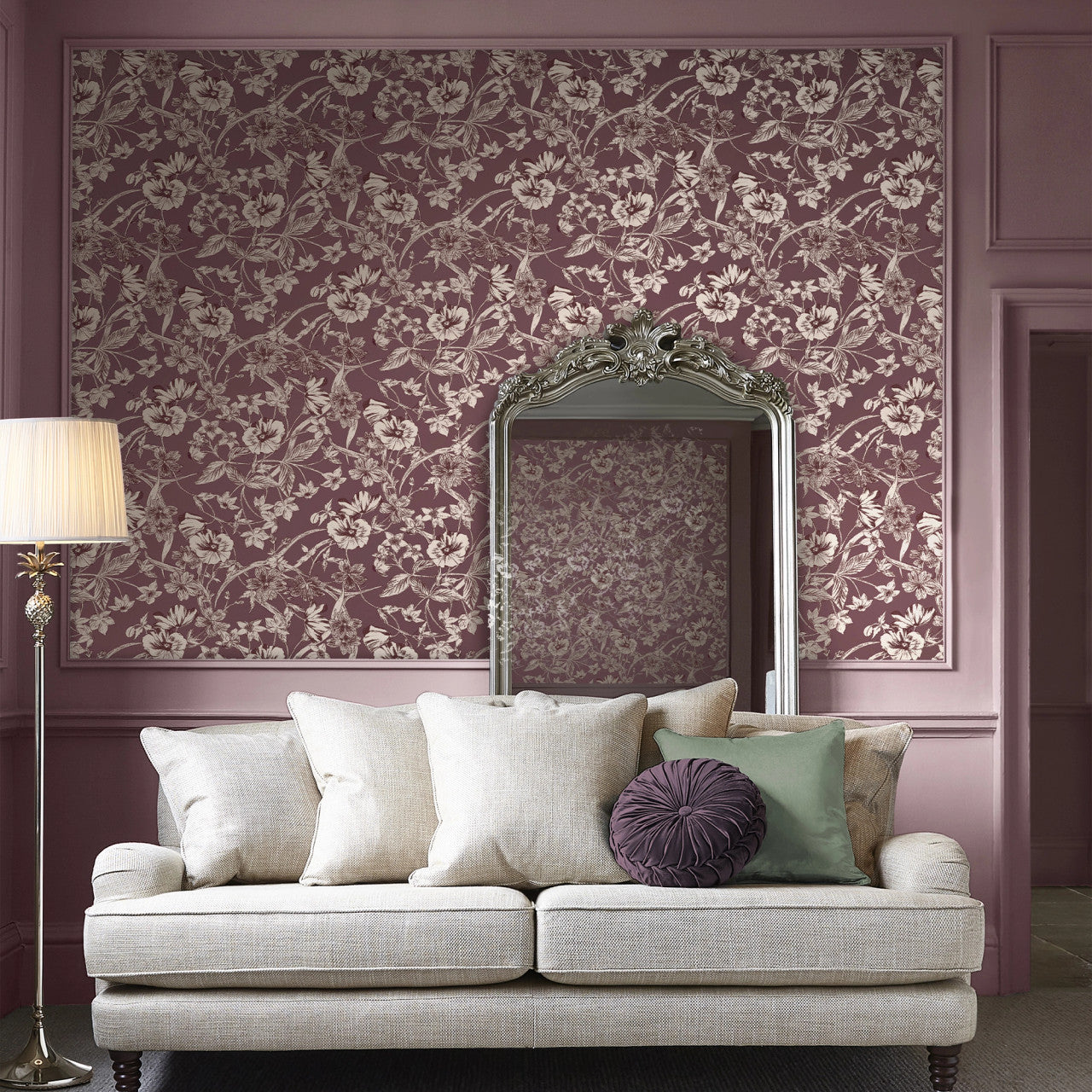 121086 Summerhill Pale Blackberry Wallpaper by Laura Ashley