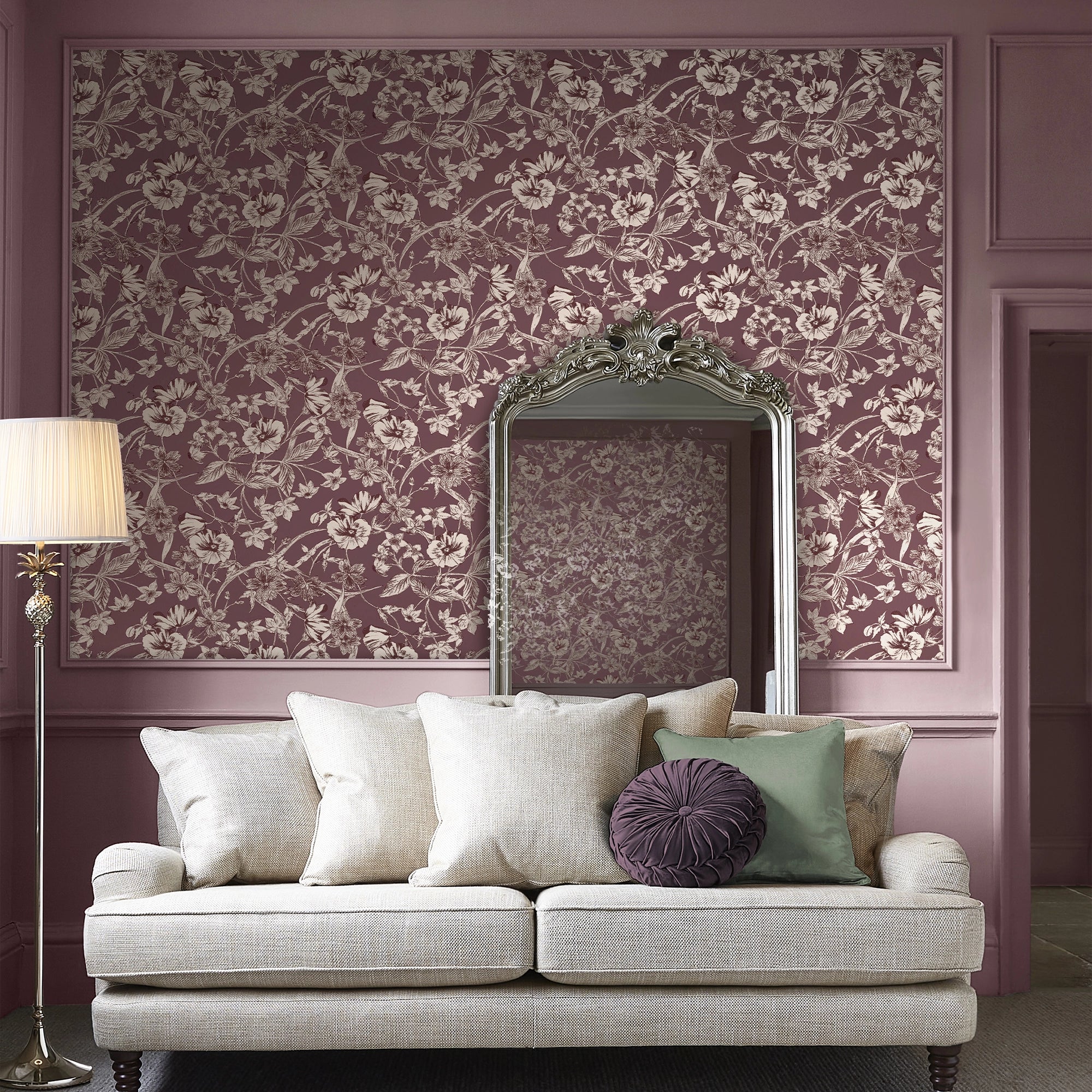 121086 Summerhill Pale Blackberry Wallpaper by Laura Ashley