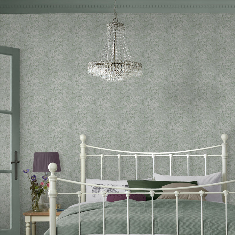 121089 Corrina Leaf Mineral Green Wallpaper by Laura Ashley