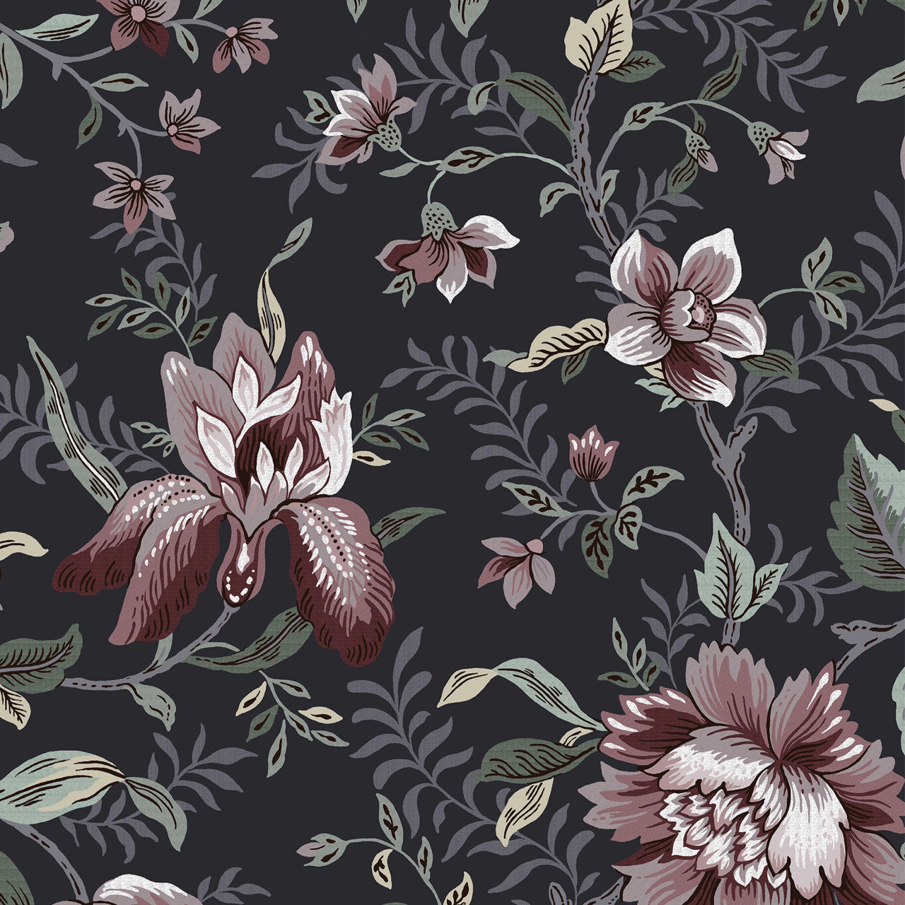121090 Edita's Garden Charcoal Grey Wallpaper by Laura Ashley