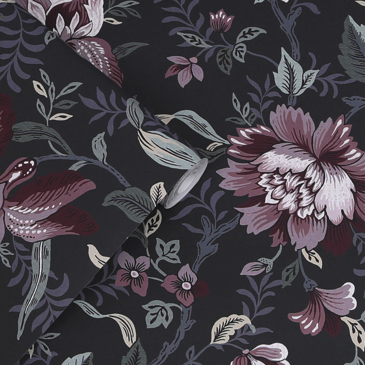121090 Edita's Garden Charcoal Grey Wallpaper by Laura Ashley