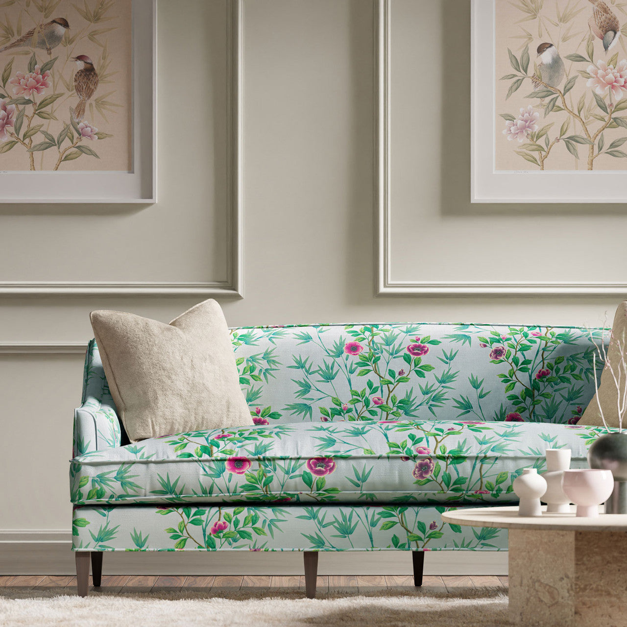 121102 Lady Alford Harlequin X Diane Hill Sky and Magenta Fabric by Harlequin