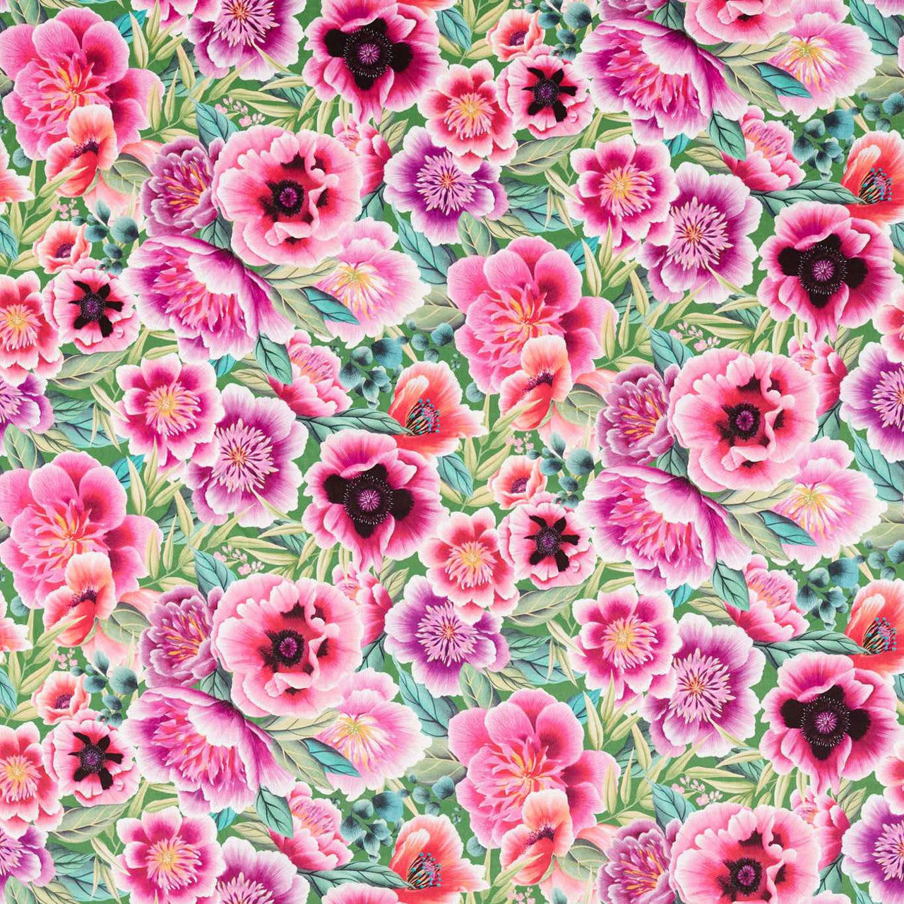 121107 Marsha Velvet Harlequin X Diane Hill Apple, Peony and Magenta Fabric by Harlequin