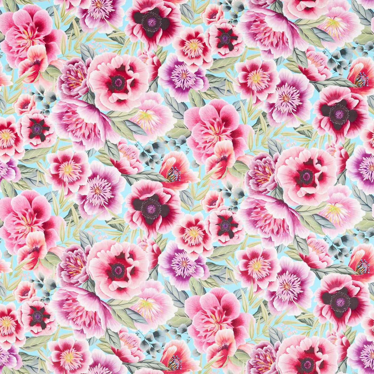 121108 Marsha Velvet Harlequin X Diane Hill Aqua, Peony and Magenta Fabric by Harlequin