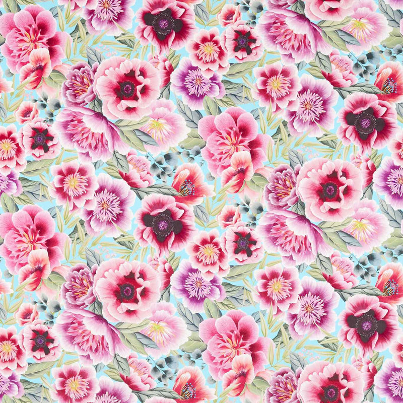 121108 Marsha Velvet Harlequin X Diane Hill Aqua, Peony and Magenta Fabric by Harlequin
