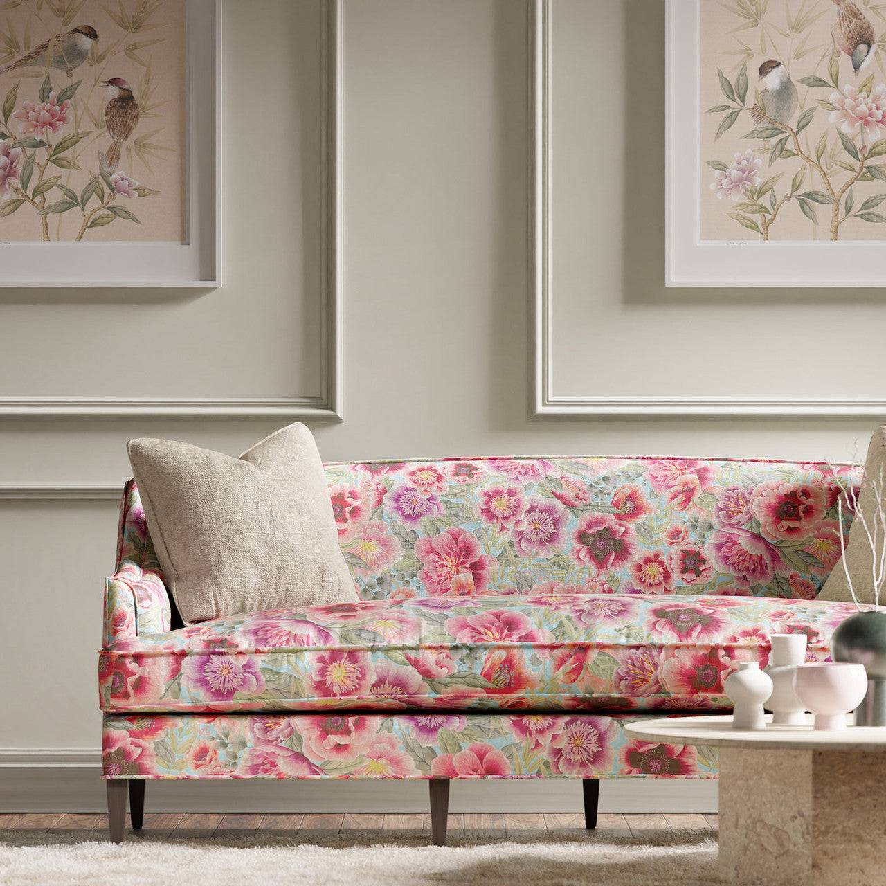 121108 Marsha Velvet Harlequin X Diane Hill Aqua, Peony and Magenta Fabric by Harlequin