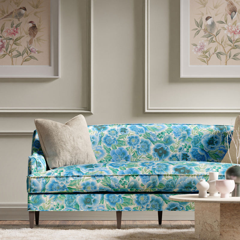 121109 Marsha Satin Harlequin X Diane Hill Delft, Lagoon and Porcelain Fabric by Harlequin