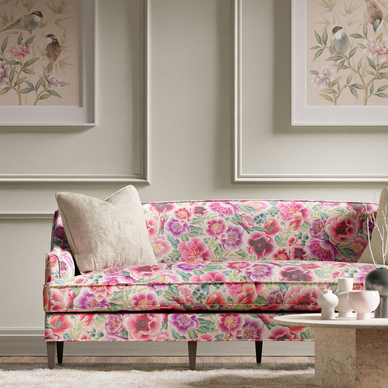 121110 Marsha Satin Harlequin X Diane Hill Powder, Peony and Magenta Fabric by Harlequin