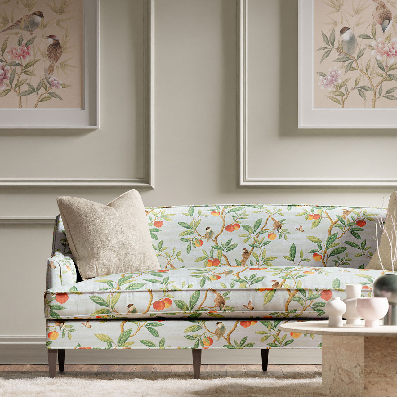 121111 Ella Harlequin X Diane Hill Fig Blossom , Fig Leaf and Nectarine Fabric by Harlequin