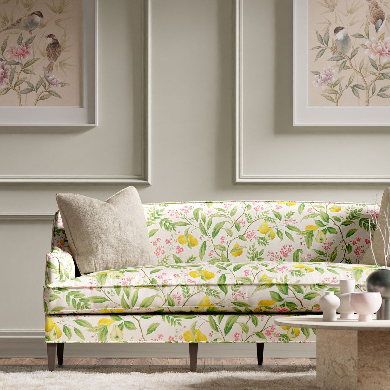 121115 Marie Harlequin X Diane Hill Fig Leaf, Honey and Blossom Fabric by Harlequin