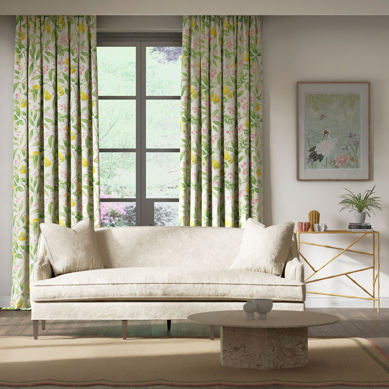121115 Marie Harlequin X Diane Hill Fig Leaf, Honey and Blossom Fabric by Harlequin