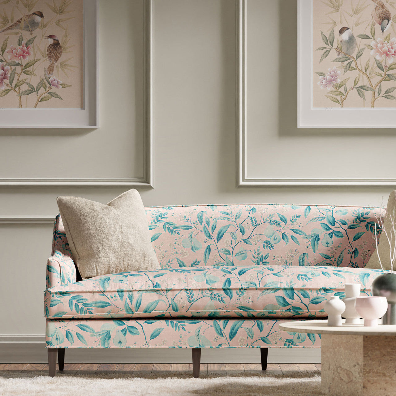 121116 Marie Harlequin X Diane Hill Rose and Lagoon Fabric by Harlequin