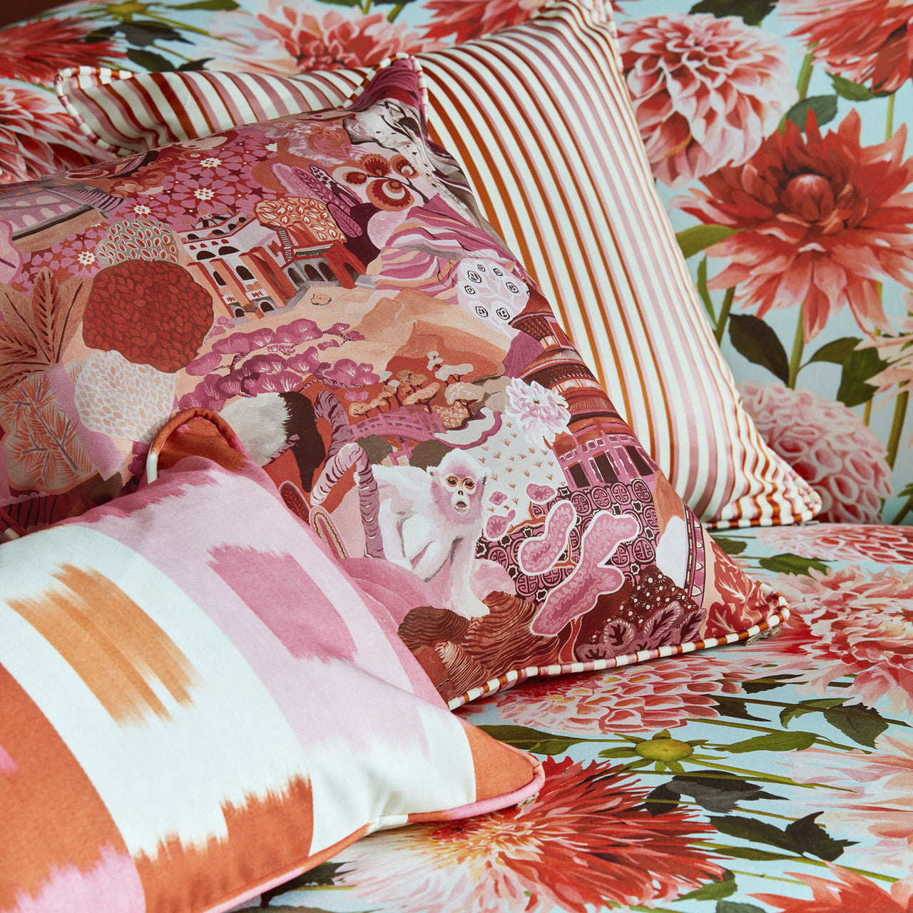 121126 Journey of Discovery Velvet Colour 3 Paprika Fuschia Fig Blossom Harlequin Fabric