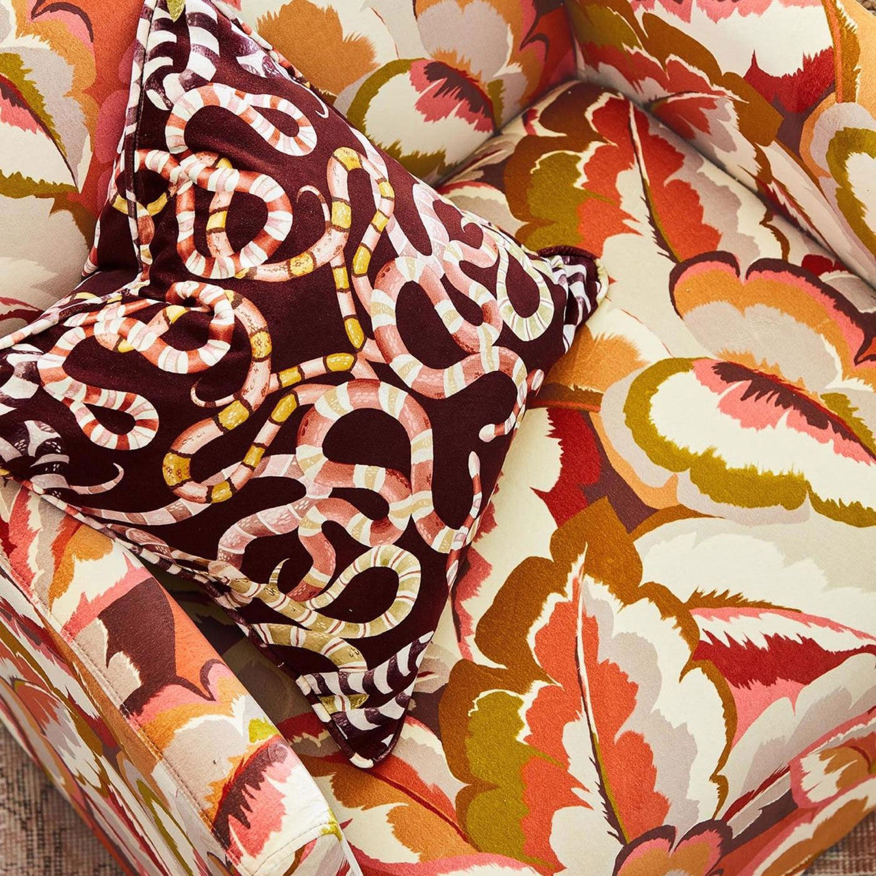 121136 Calathea Velvet Colour 3 Amber Light Brazilian Rosewood Pomegranate and Shiitake Harlequin Fabric