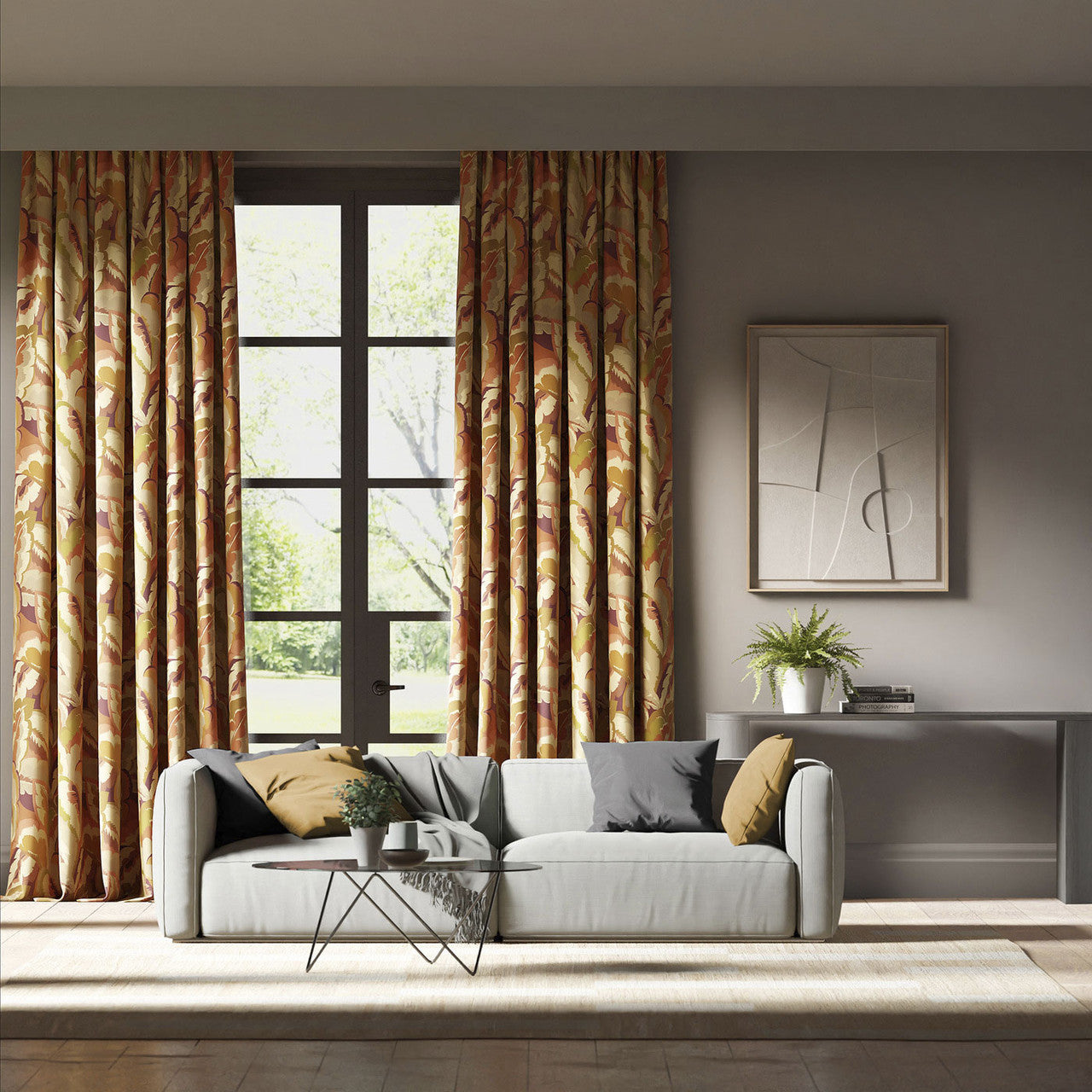 121136 Calathea Velvet Colour 3 Amber Light Brazilian Rosewood Pomegranate and Shiitake Harlequin Fabric