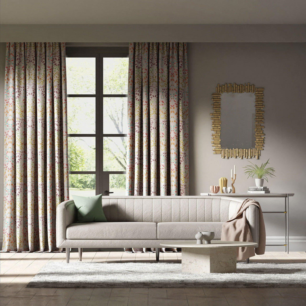 121141 Serpenti Velvet Colour 3 Bleached Coral Paprika Positano and Azul Harlequin Fabric