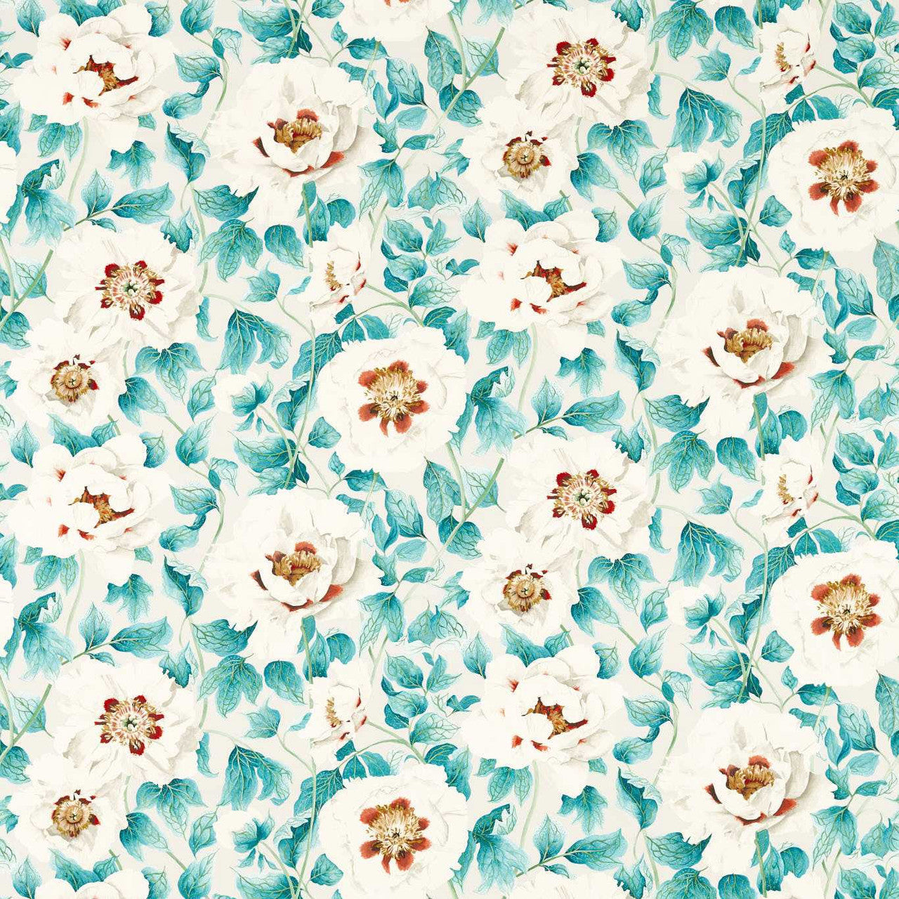 121156 Florent Colour 4 Hempseed, Lagoon and Rosehip Fabric by Harlequin