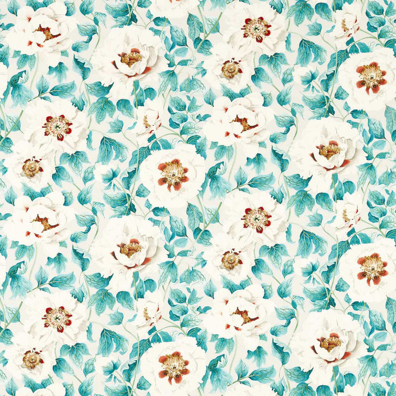 121156 Florent Colour 4 Hempseed, Lagoon and Rosehip Fabric by Harlequin