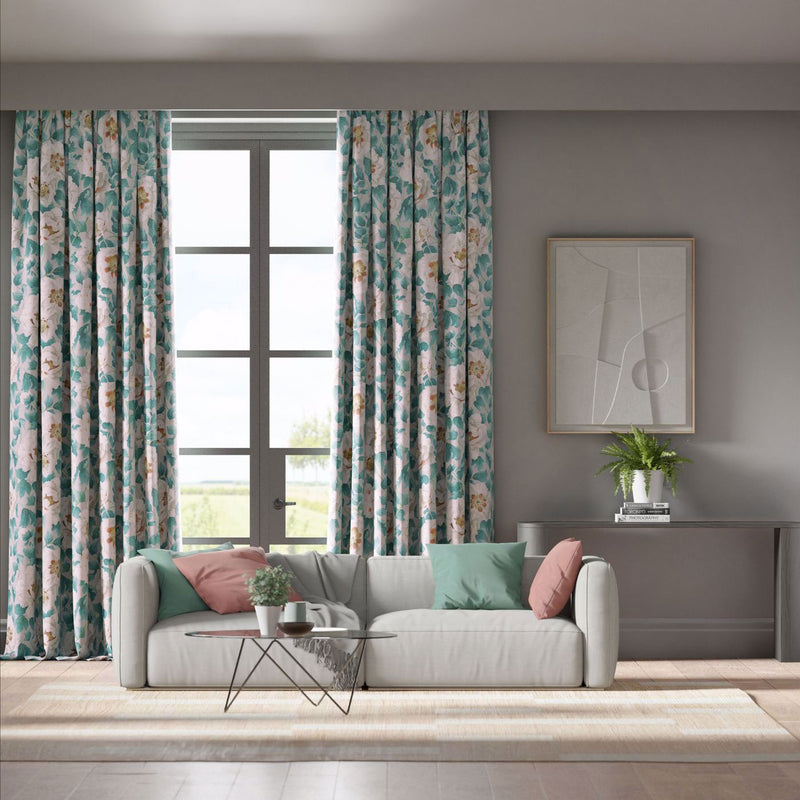 121156 Florent Colour 4 Hempseed, Lagoon and Rosehip Fabric by Harlequin