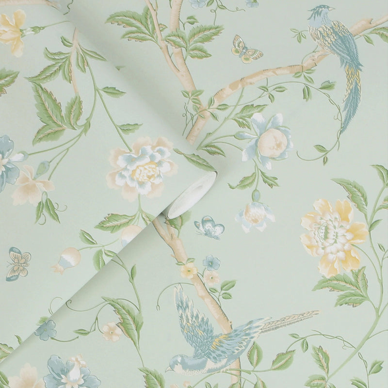 121407 Summer Palace Eau de Nil Wallpaper by Laura Ashley