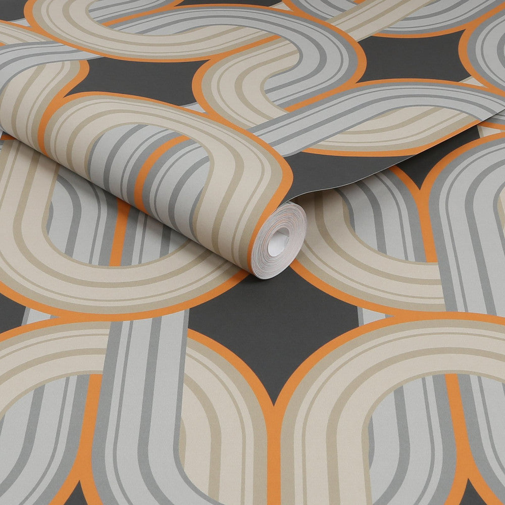 122359 In The Loop Choc Orange Wallpaper by Envy