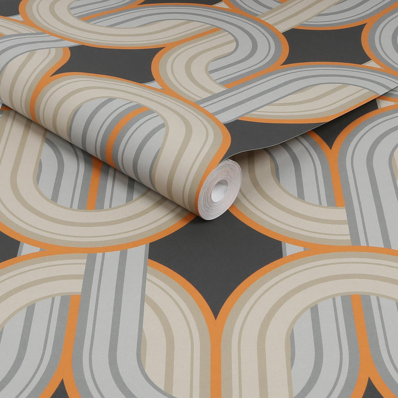 122359 In The Loop Choc Orange Wallpaper by Envy