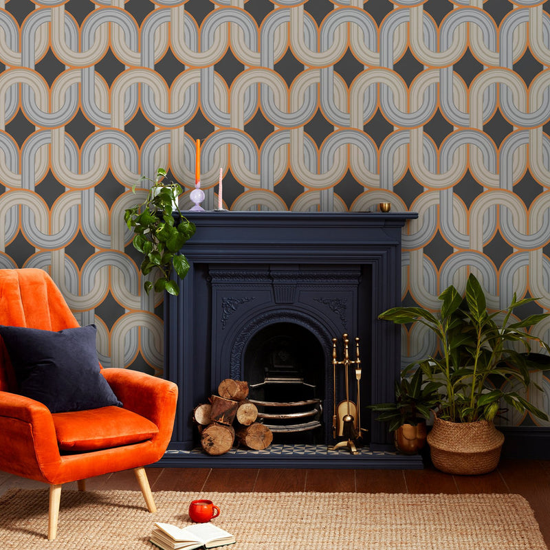 122359 In The Loop Choc Orange Wallpaper by Envy