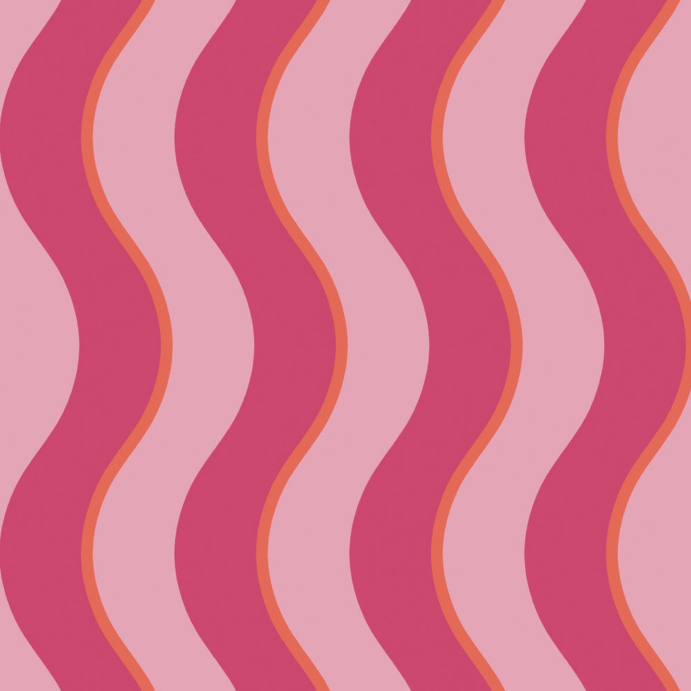 122371 Making Waves Raspberry and Tangerine Wallpaper by Envy