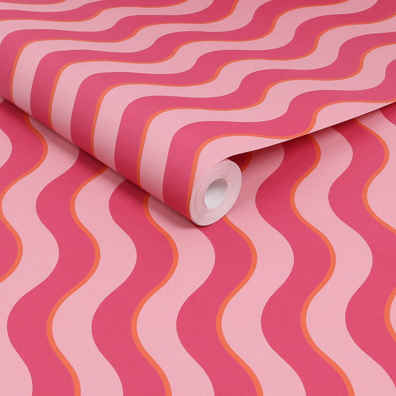 122371 Making Waves Raspberry and Tangerine Wallpaper by Envy