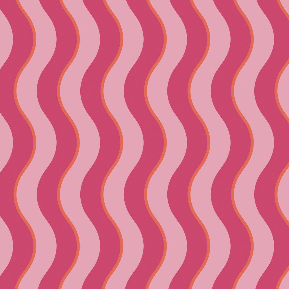 122371 Making Waves Raspberry and Tangerine Wallpaper by Envy