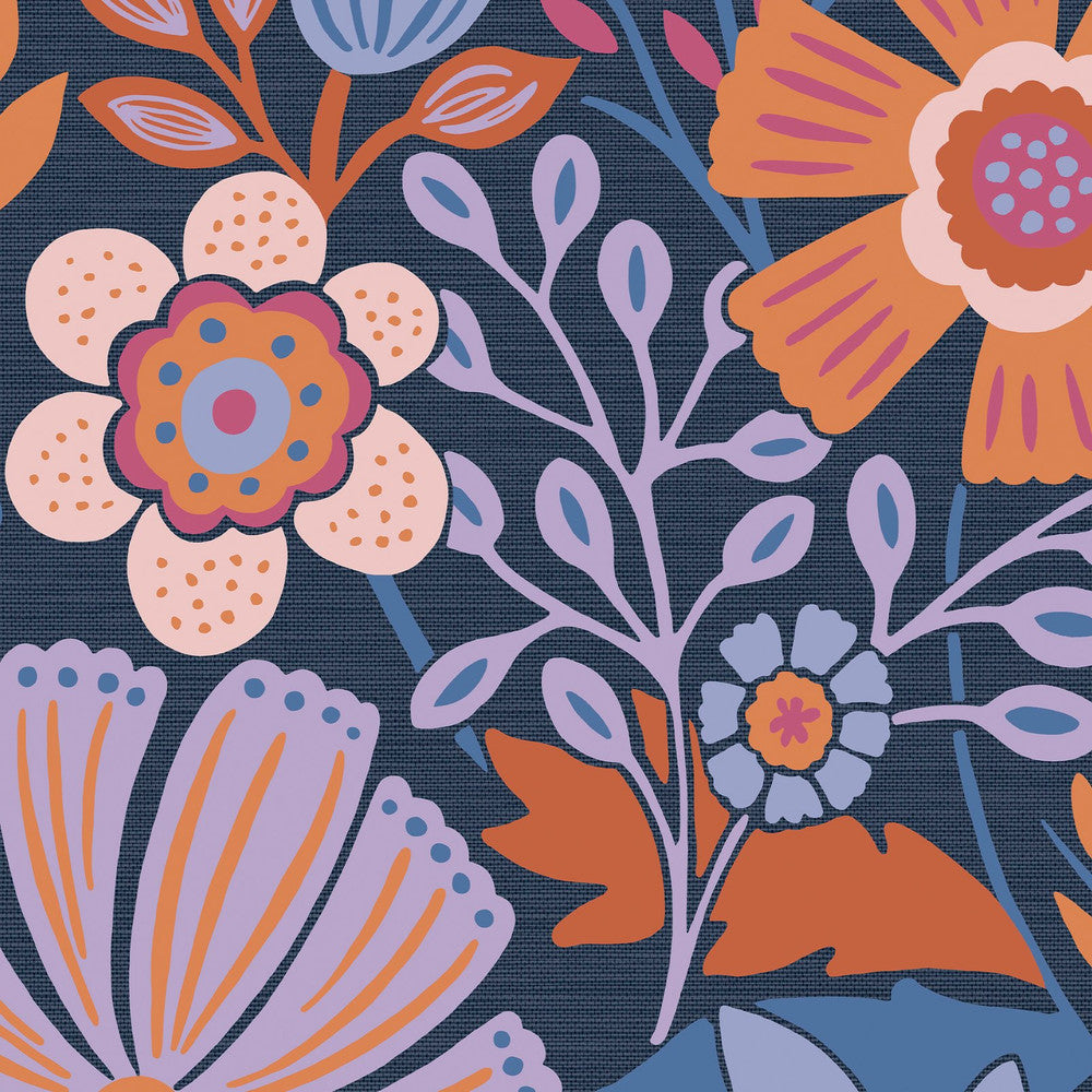 122373 Oopsy Daisy Blue, Lilac and Tangerine Wallpaper by Envy