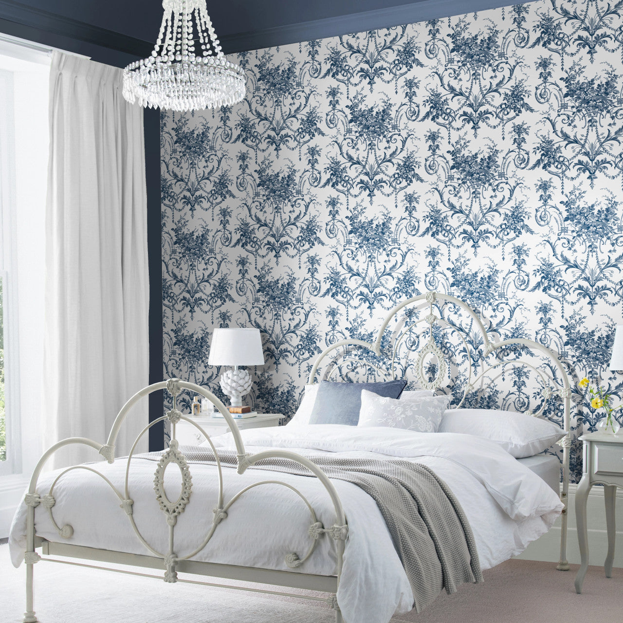 122767 Tuileries Midnight Blue Wallpaper by Laura Ashley