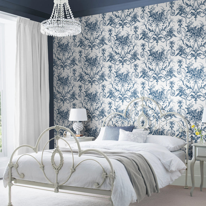 122767 Tuileries Midnight Blue Wallpaper by Laura Ashley