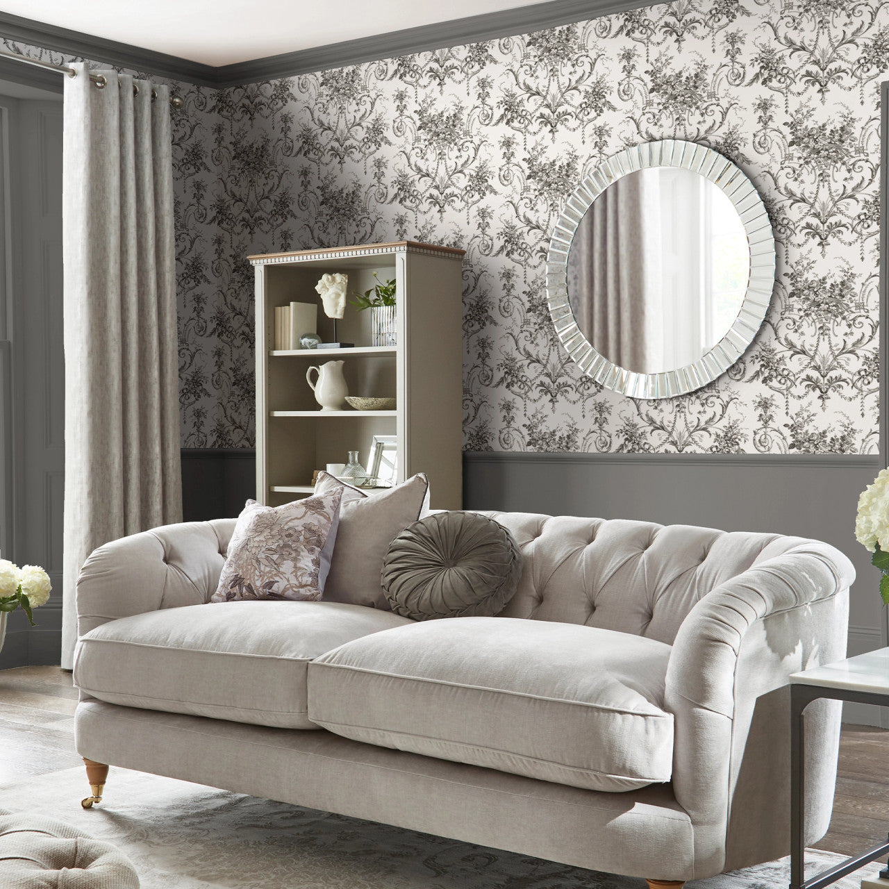 122768 Tuileries Charcoal Grey Wallpaper by Laura Ashley