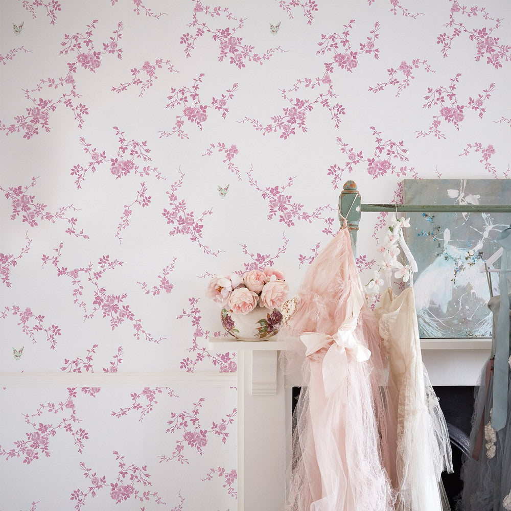 125107 Butterflies Pink Wallpaper by Rachel Ashwell