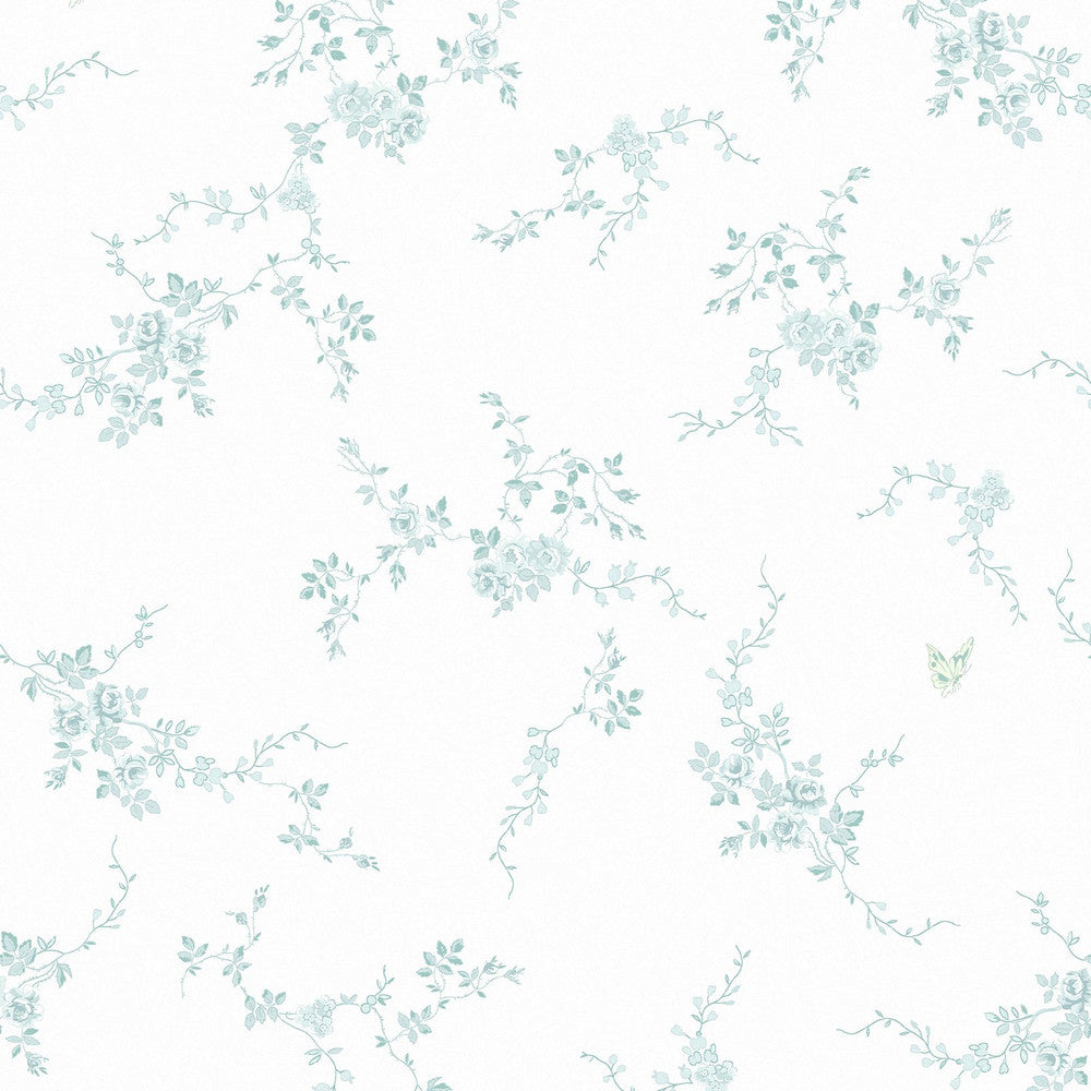 125108 Butterflies Duck Egg Wallpaper by Rachel Ashwell
