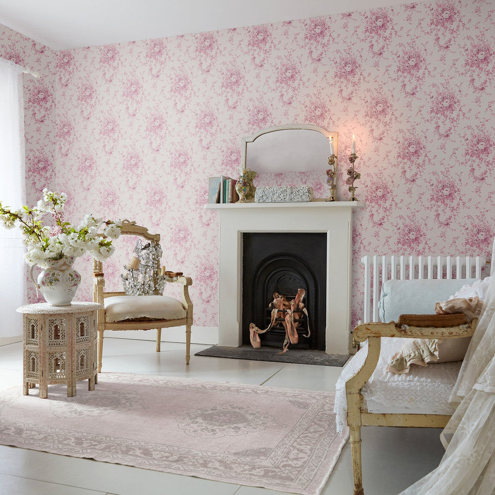 125126 Garden Floral Pink Tonal Wallpaper by Rachel Ashwell
