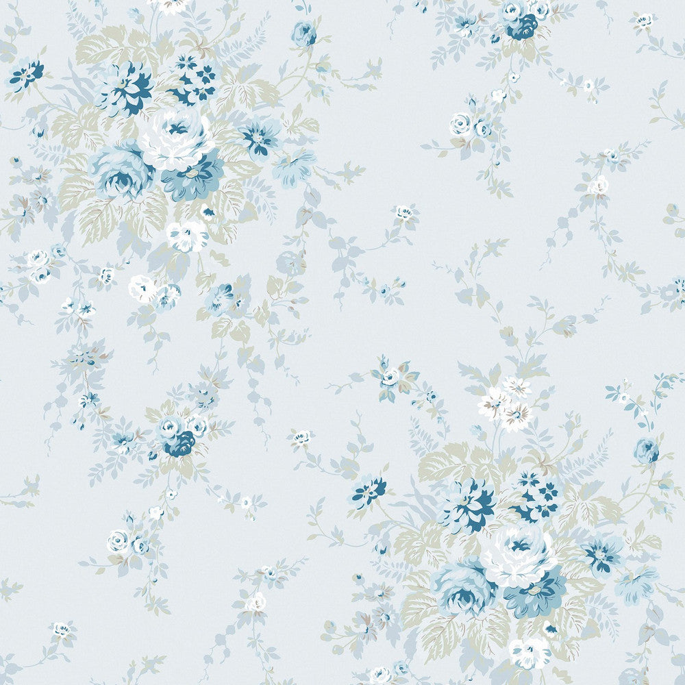 125128 Garden Floral Soft Blue Wallpaper by Rachel Ashwell