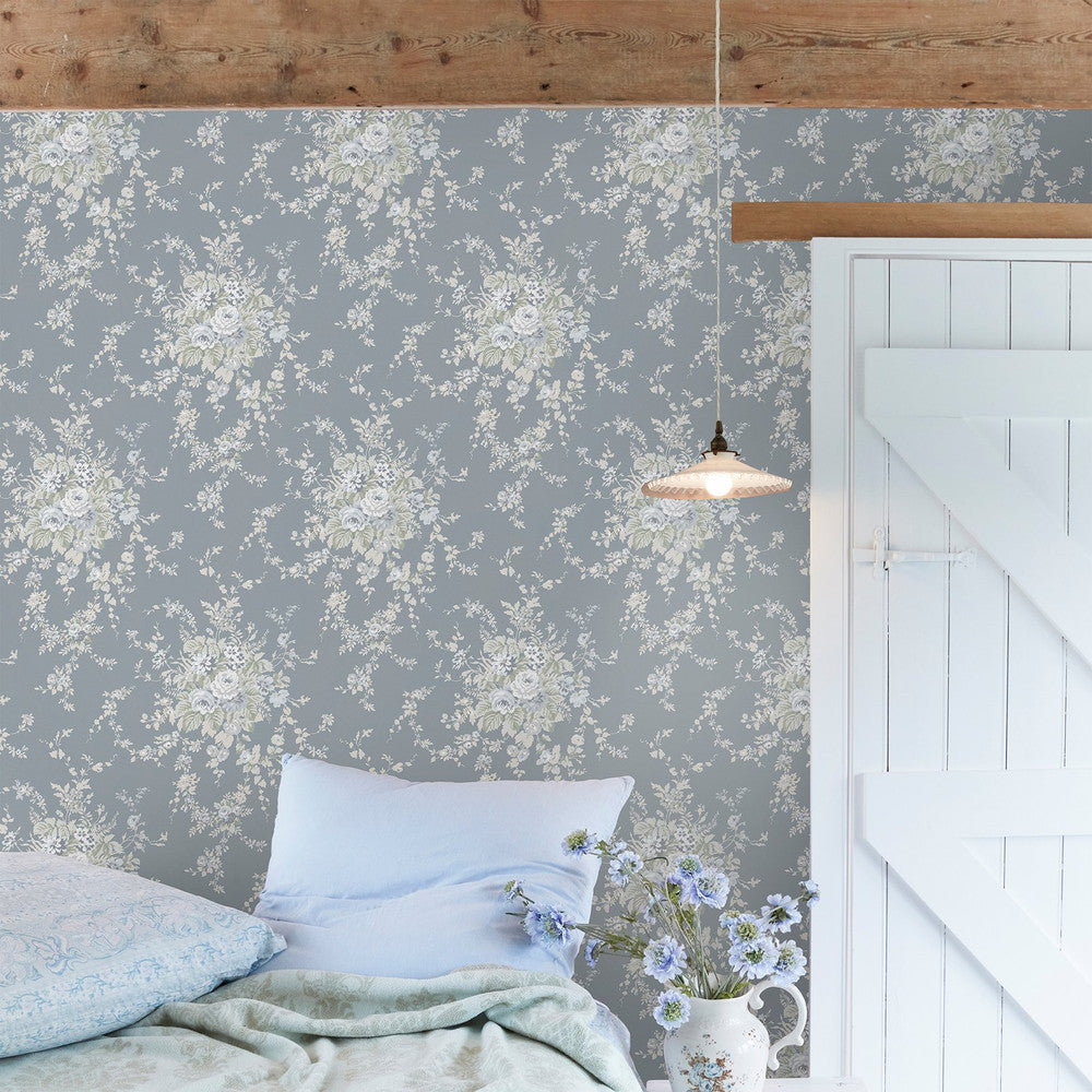 125129 Garden Floral Slate Grey Wallpaper by Rachel Ashwell